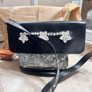 Designer Cristina Santandrea Italy Floral Black & Silver leather Women's Bag